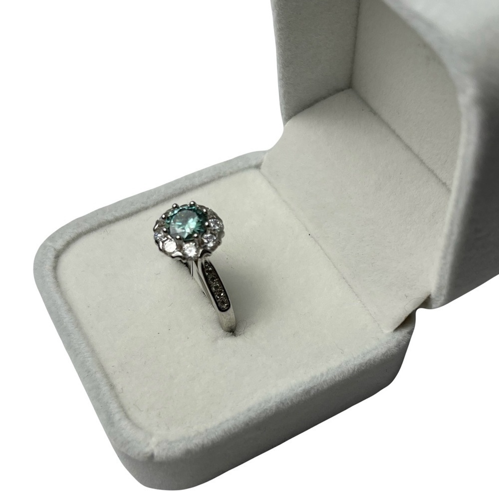 GRA Certified 1ct Blue-Green VVS1 Moissanite Ring - Picture 2 of 6